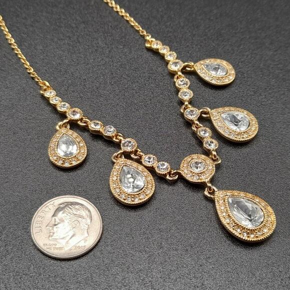 Carolee Rhinestone Pendant Necklace, Light Green Clear Rhinestones, 17 1/2 Inch - Picture 9 of 9